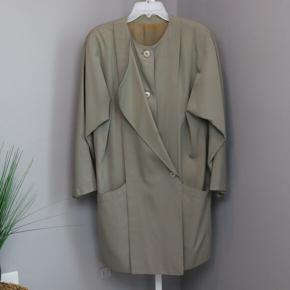 Vintage Louis Feraud Asymmetrical closure trench coat Taupe M/L? - Picture 1 of 6